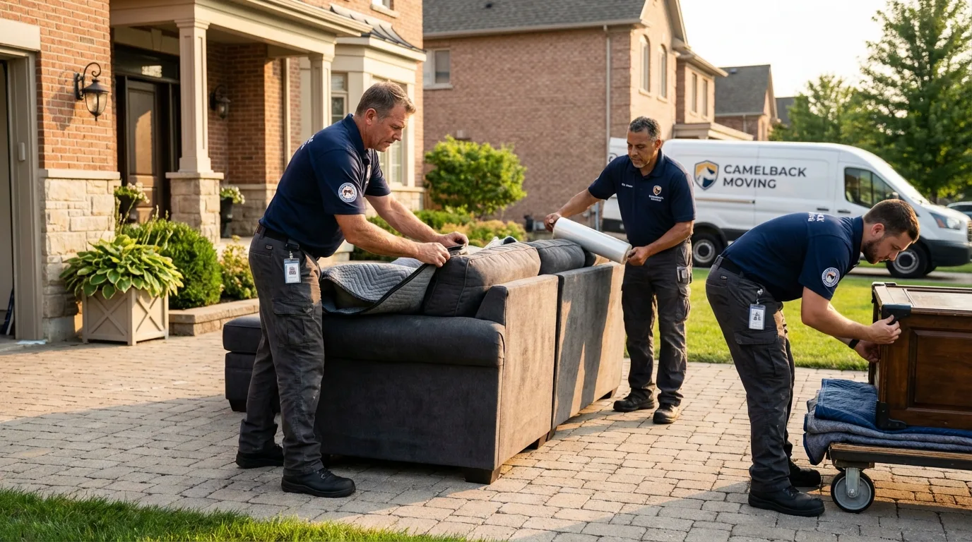 Large estate moving crew wrapping furniture in Lake City, IA