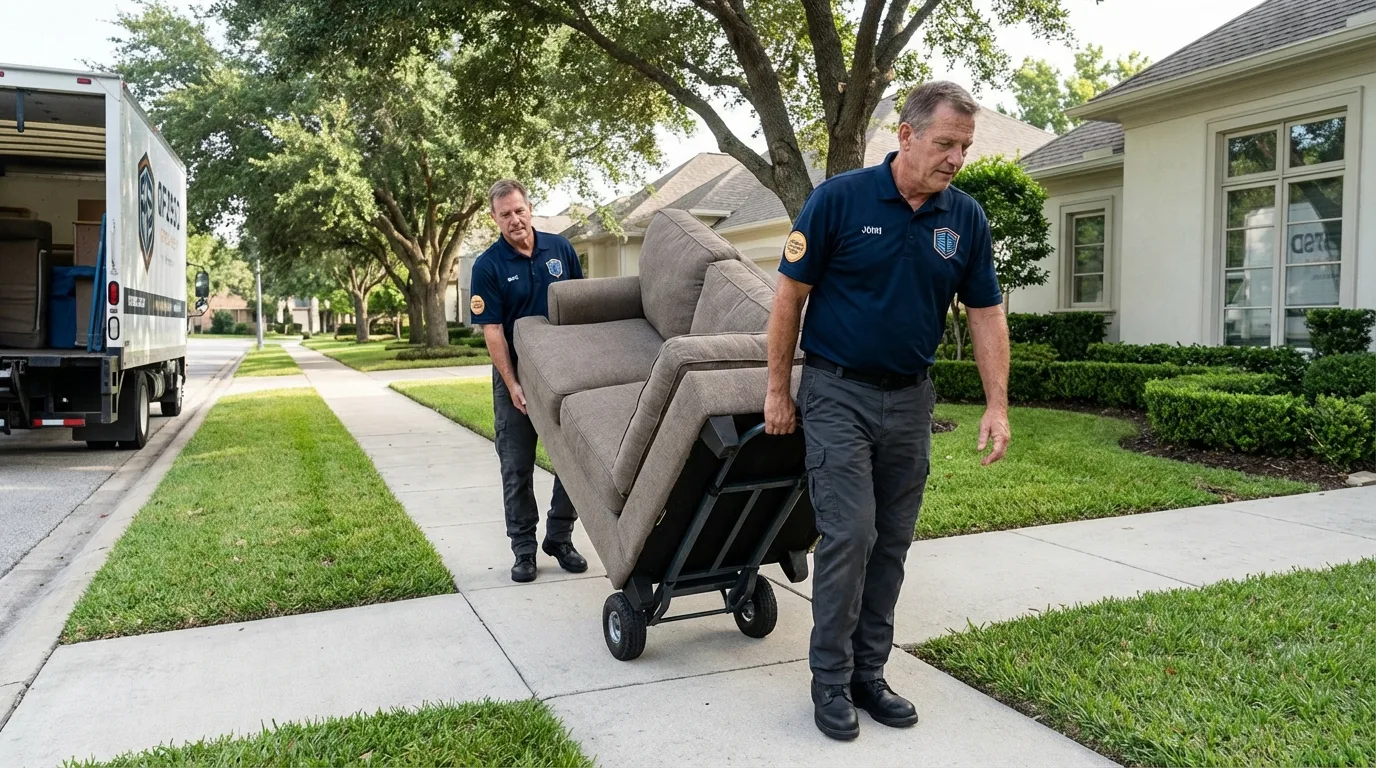 Local residential moving crew loading furniture in Lake City, IA